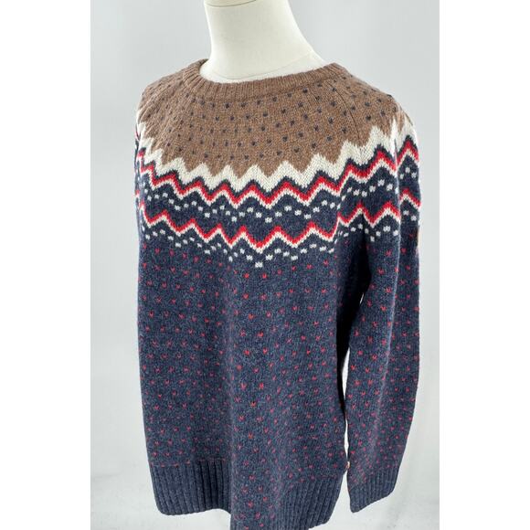 Fjallraven Women's Ovik 100% Wool Fair Isle Sweater Blue Brown Cabincore XL - Picture 4 of 13
